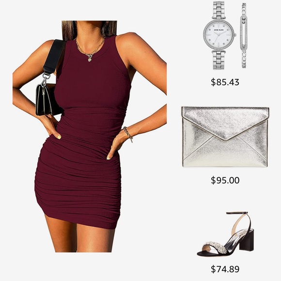 ~Burgundy Ruched Refinement Drawstring Dress~ - Picture 4 of 7